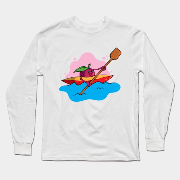 cute plum in a rowboat rowing in a lake Long Sleeve T-Shirt by TTirex